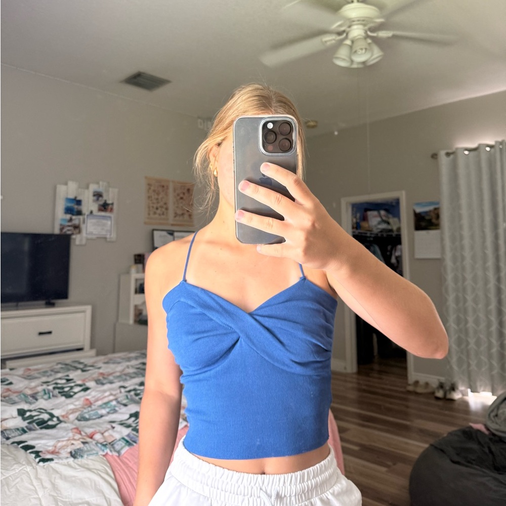 Blue Fitted Camisole with Bustier Design